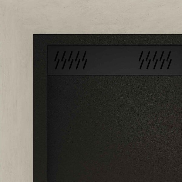AURLANE - Receveur en acrylique Noir Effet Pierre 80x120x4 cm + Grilles Linéaires Chrome et Noire Mate - large