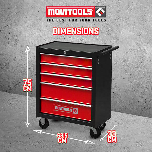 MOVITOOLS - Servante d atelier métallique 5 tiroirs - large