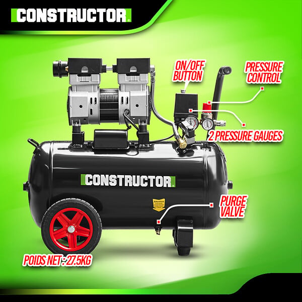 CONSTRUCTOR - Compresseur 750W - 50L silencieux - 8 bars - large