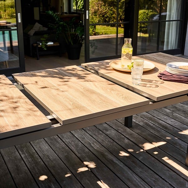 OVIALA - Table extensible aluminium et céramique imitation bois - Tivoli - large