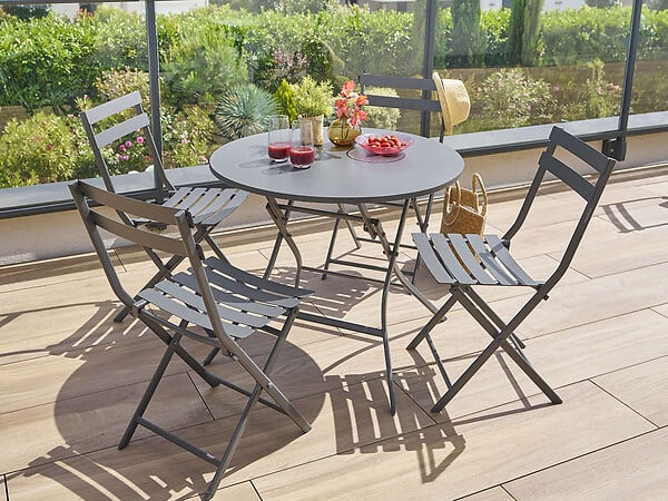 HESPERIDE - Table de jardin ronde Greensboro 4 places Graphite - Hespéride - large