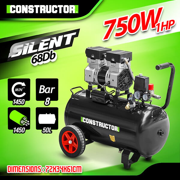 CONSTRUCTOR - Compresseur 750W - 50L silencieux - 8 bars - large