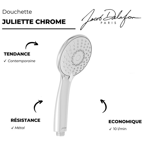 JACOB DELAFON - Pommeau de douche Juliette chrome + flexible - large
