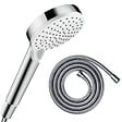 HANSGROHE - Pommeau de douche Crometta EcoSmart 2 jets blanc/chromé + flexible de douche 1,25 m Metaflex chromé - vignette