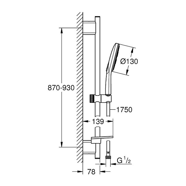 GROHE - Pommeau de douche Rainshower Smartactive 130 3 jets avec barre - large