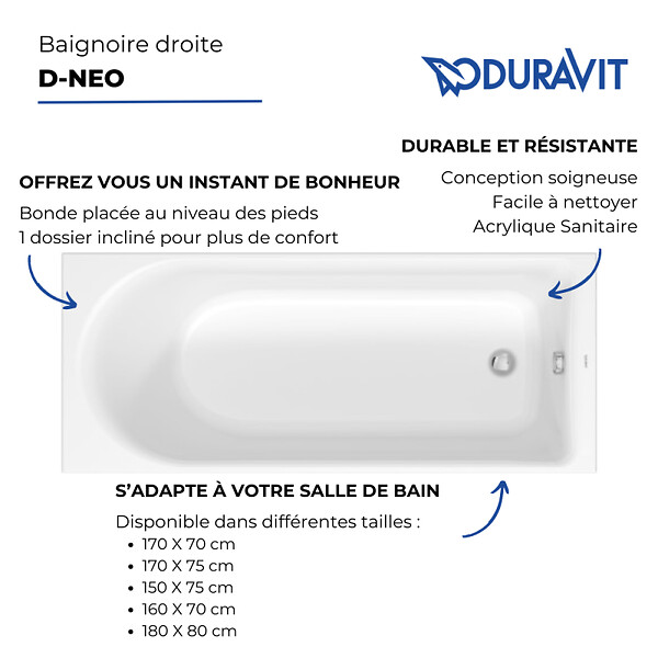 DURAVIT - Baignoire droite 170x75 D-Neo - large