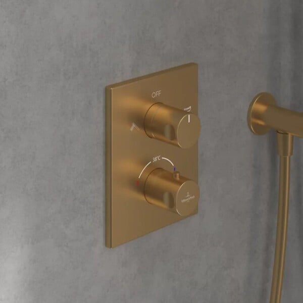 VILLEROY ET BOCH - Mitigeur thermostatique encastré 2 voies  Universal rectangle Or brossé - large