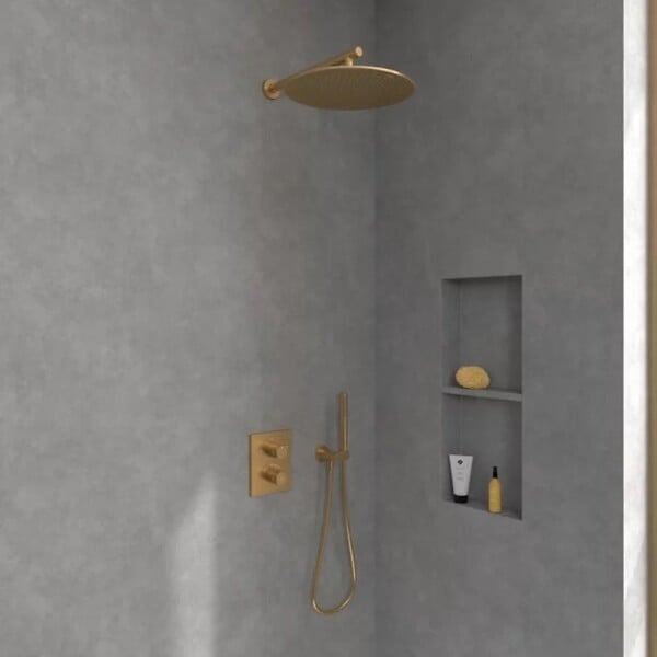 VILLEROY ET BOCH - Mitigeur thermostatique encastré 2 voies  Universal rectangle Or brossé - large