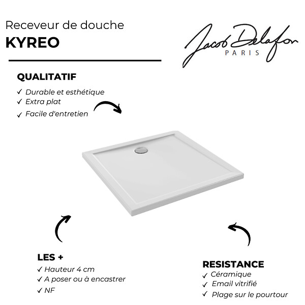 JACOB DELAFON - Receveur de douche 90 x 90 Kyreo ceramique carré blanc - large