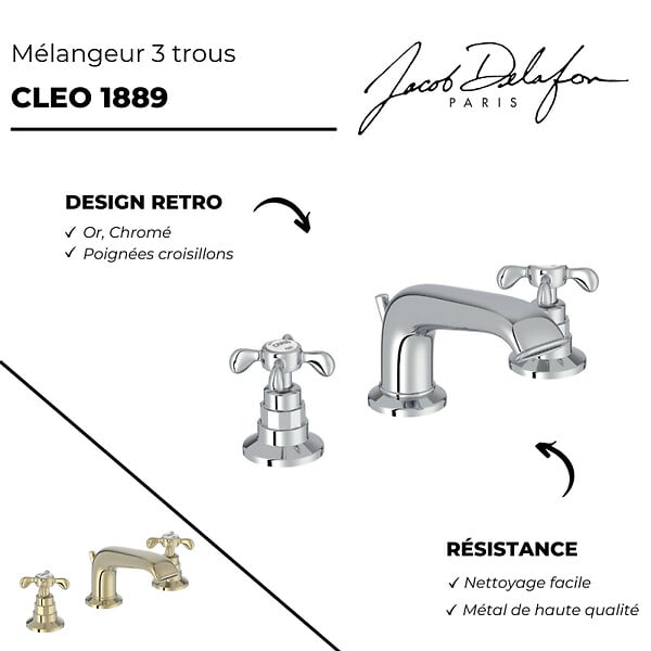 JACOB DELAFON - Mélangeur 3 trous Cléo 1889 chrome - large