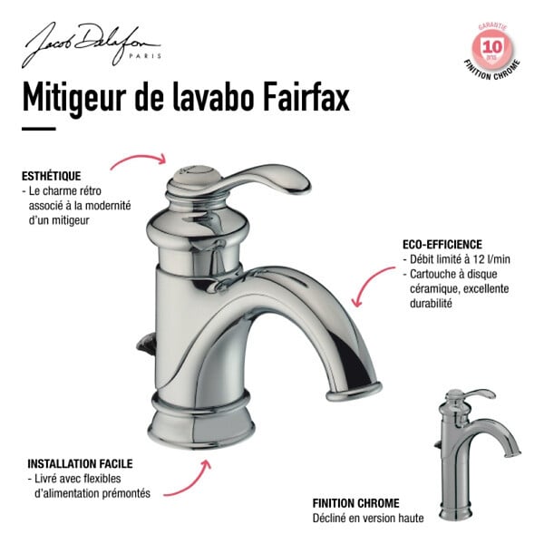 JACOB DELAFON - Mitigeur lavabo haut Fairfax + nettoyant Briochin - large