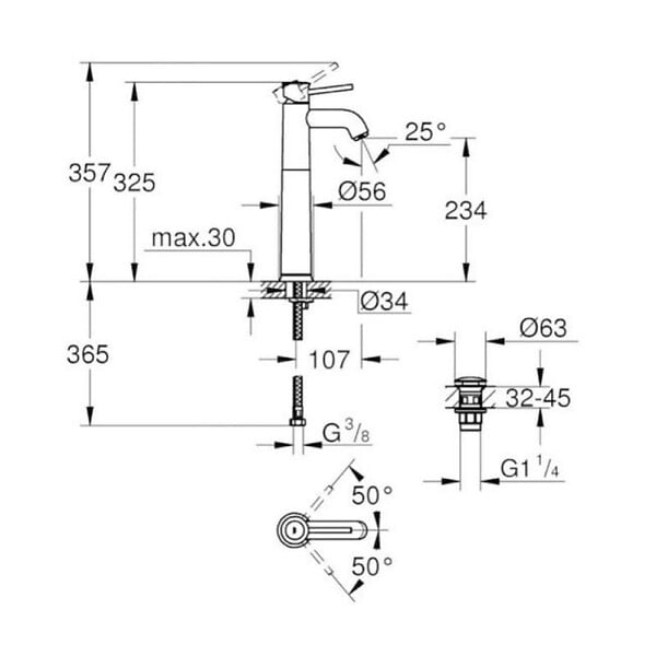 GROHE - Mitigeur vasque Quickfix Start Classic taille XL chromé + nettoyant GrohClean - large