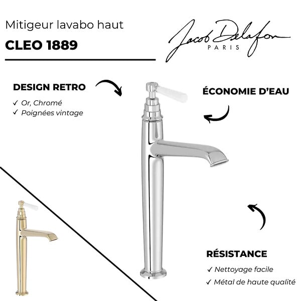 JACOB DELAFON - Mitigeur lavabo haut Cléo 1889 chrome - large