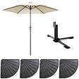 OVIALA - Parasol droit inclinable 3m et 4 dalles lestées aluminium blanc - Matera - vignette