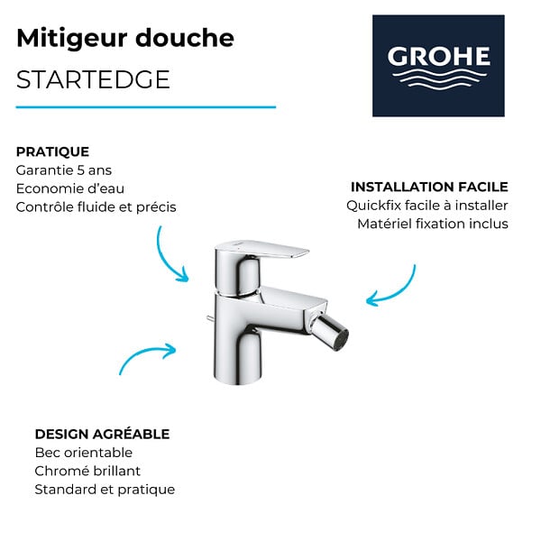 GROHE - Mitigeur bidet Quickfix StartEdge + nettoyant GrohClean - large