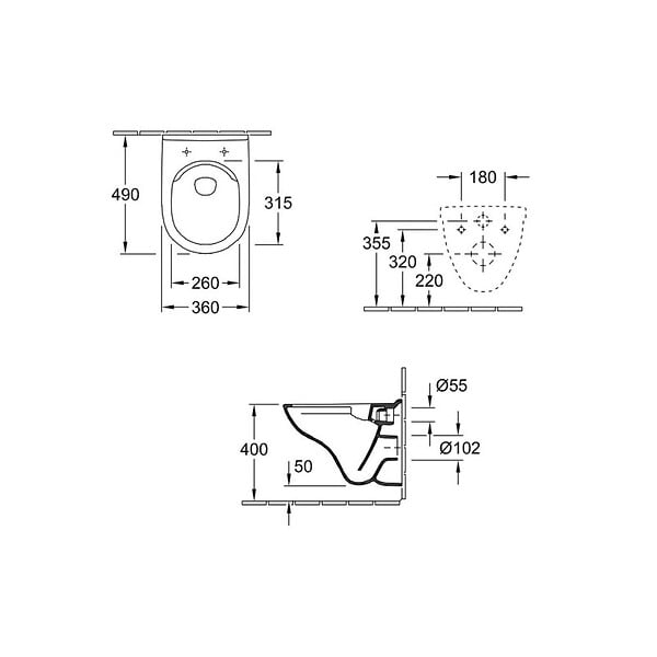 VILLEROY ET BOCH - Pack WC suspendu compact sans bride  O.novo + abattant + plaque chromée + bâti - large