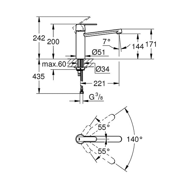 GROHE - Robinet de cuisine Get chromé + microfibre - large
