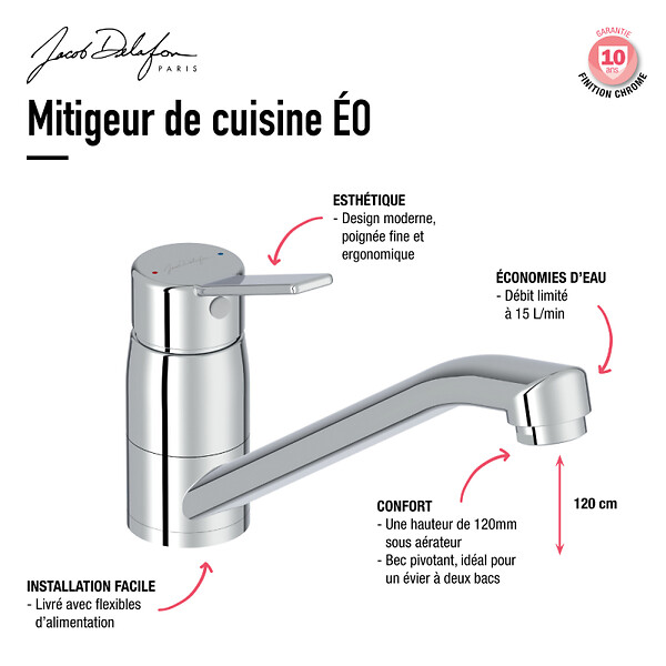 JACOB DELAFON - Robinet cuisine Eo chromé - large