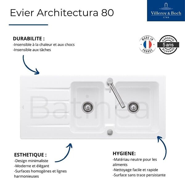 GROHE - Evier 116 x 51 cm   Architectura 8 Blanc + Robinet cuisine Bauloop - large