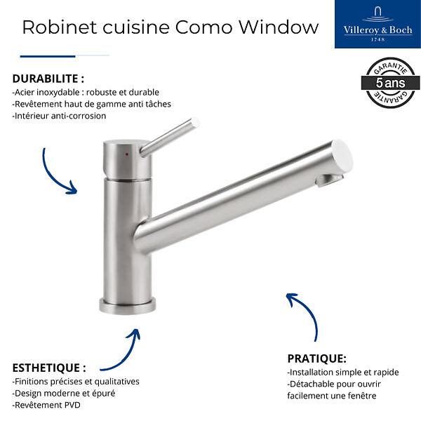 VILLEROY ET BOCH - Evier  Architectura 60 vidage auto + Robinet de cuisine Como Window Anthracite - large