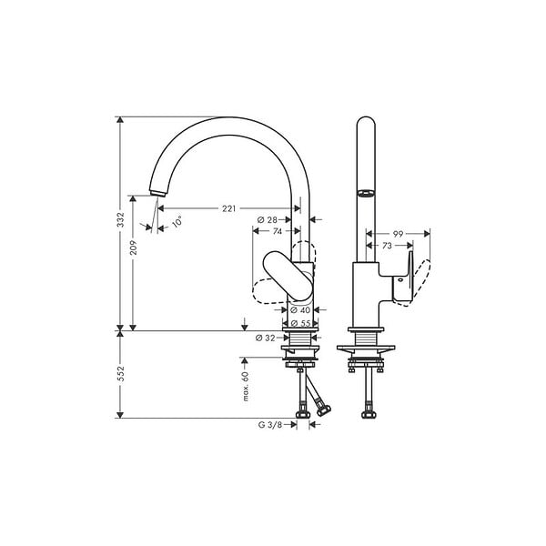 HANSGROHE - Evier 1 bac 980 S52 synthèse noir + robinet de cuisine Vernis Blend M35 210 noir mat - large