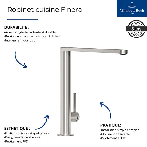 VILLEROY ET BOCH - Robinet cuisine  Finera or mat - large