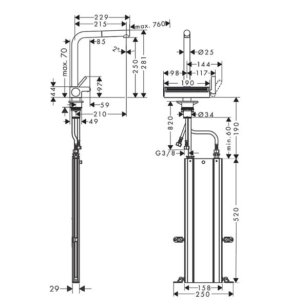HANSGROHE - Robinet de cuisine avec douchette Aquno Select M81 250 sBox 2 jets noir mat - large
