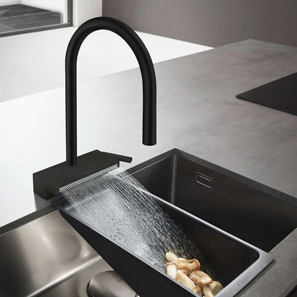 HANSGROHE - Robinet de cuisine avec douchette Aquno Select M81 170 3 jets noir mat - large