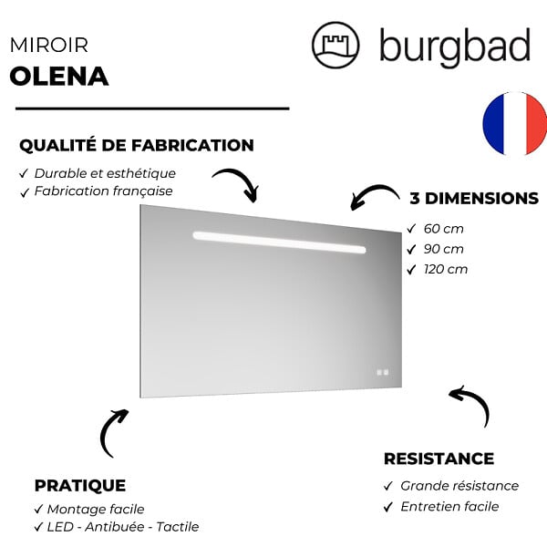 BURGBAD - Miroir LED 90 cm Olena tactile et antibuée - large