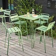 OVIALA - Ensemble table de bar et 4 chaises hautes en métal vert sauge - Palavas - vignette