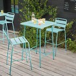 OVIALA - Ensemble table de bar et 2 chaises hautes en métal turquoise - Palavas - vignette