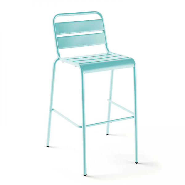 OVIALA - Ensemble table de bar et 2 chaises hautes en métal turquoise - Palavas - large