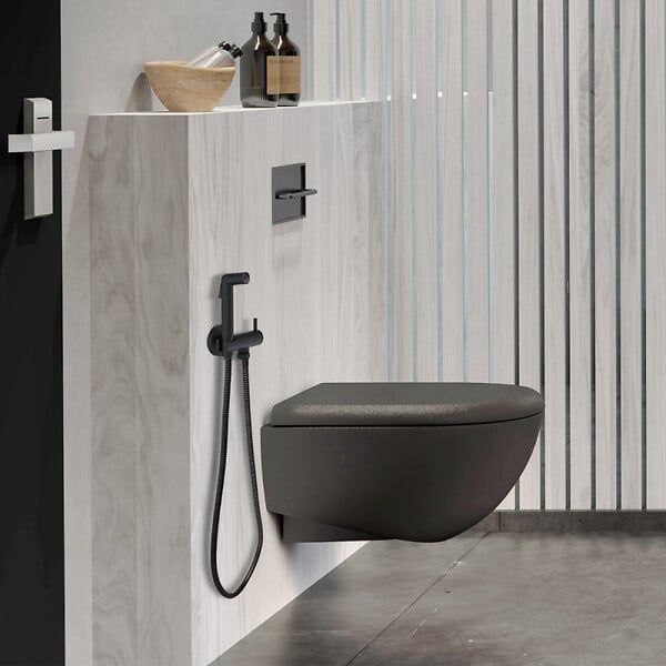 OLFA - Douchette WC Cox ronde Noir Mat + support + flexible - large