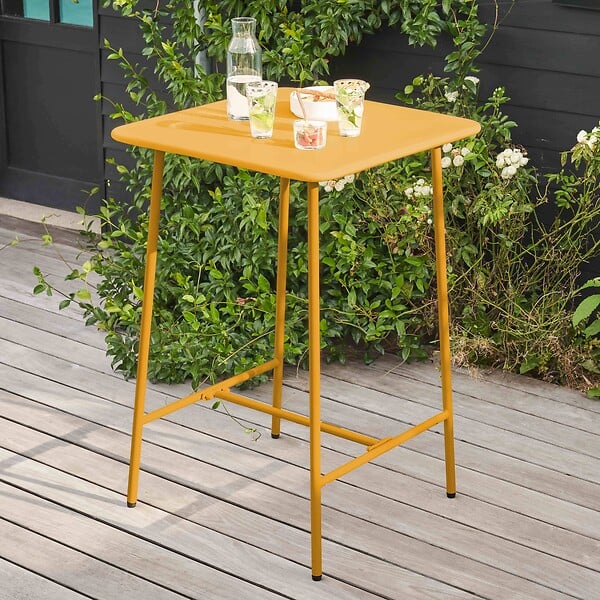 OVIALA - Table haute de jardin carrée en acier jaune - Palavas - large