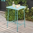 OVIALA - Table haute de jardin carrée en acier bleu turquoise 70cm - Palavas - vignette