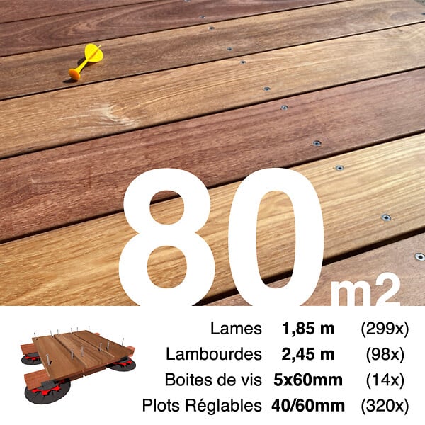 TERRASSEENBOIS - Kit complet terrasse bois exotique CUMARU pour 80 m², Lames 1,85 m, lambourdes 1,85 m, plots réglables et visserie Inox. - large