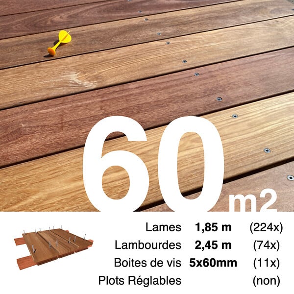 TERRASSEENBOIS - Kit terrasse bois exotique CUMARU pour 60 m², Lames 1,85 m, lambourdes 1,85 m et visserie Inox. - large