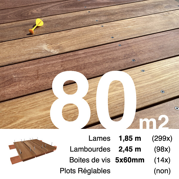 TERRASSEENBOIS - Kit terrasse bois exotique CUMARU pour 80 m², Lames 1,85 m, lambourdes 1,85 m et visserie Inox. - large