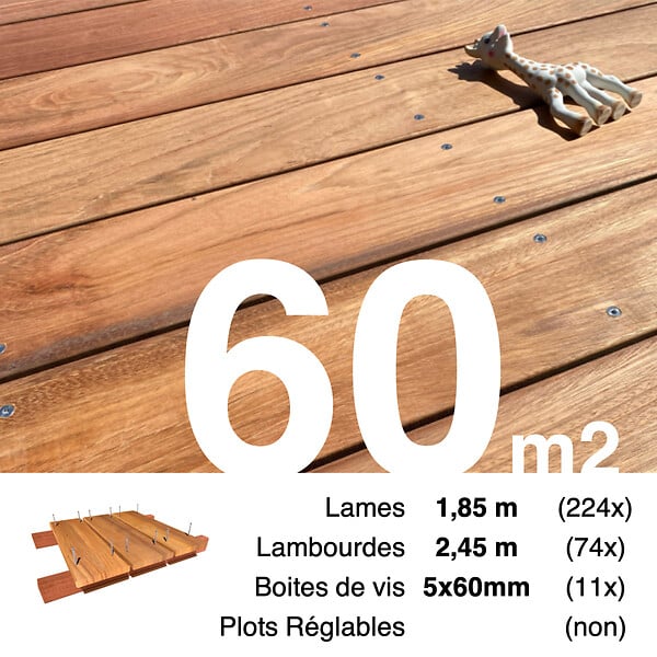 TERRASSEENBOIS - Kit terrasse bois exotique JATOBA pour 60 m², Lames 1,85 m, lambourdes 1,85 m et visserie Inox. - large