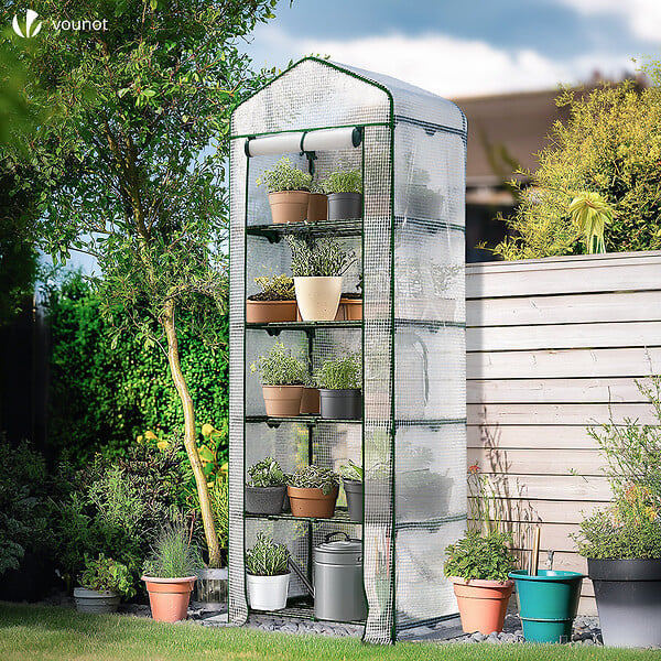 VOUNOT - Serre de jardin avec etageres et bache PE renforcee 135gr/m2 69x49x193cm blanc - large