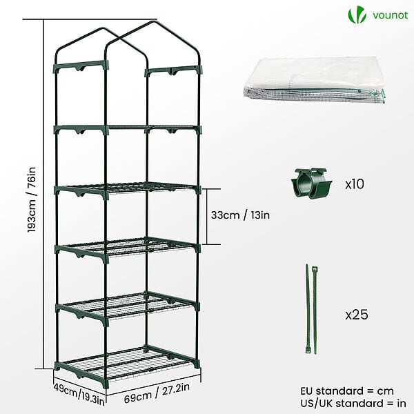 VOUNOT - Serre de jardin avec etageres et bache PE renforcee 135gr/m2 69x49x193cm blanc - large