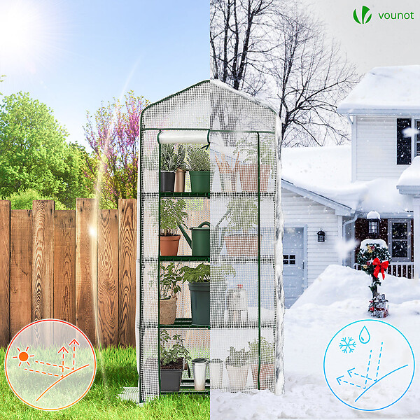 VOUNOT - Serre de jardin avec etageres et bache PE renforcee 135gr/m2 69x49x160cm blanc - large