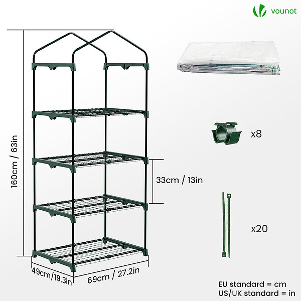 VOUNOT - Serre de jardin avec etageres et bache PE renforcee 135gr/m2 69x49x160cm blanc - large