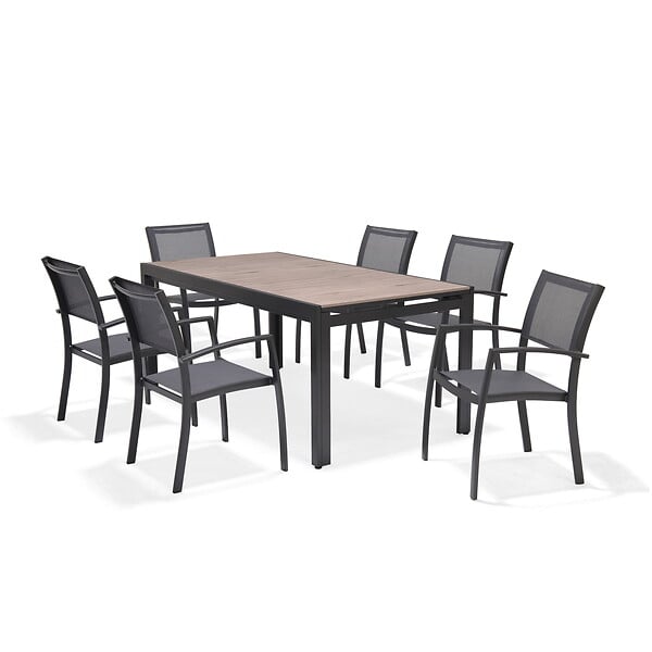 MODE DE VIE - Table de jardin preston extensible en aluminium coloris gris anthracite avec plateau en DURABOARD - 6 à 10 personnes - large