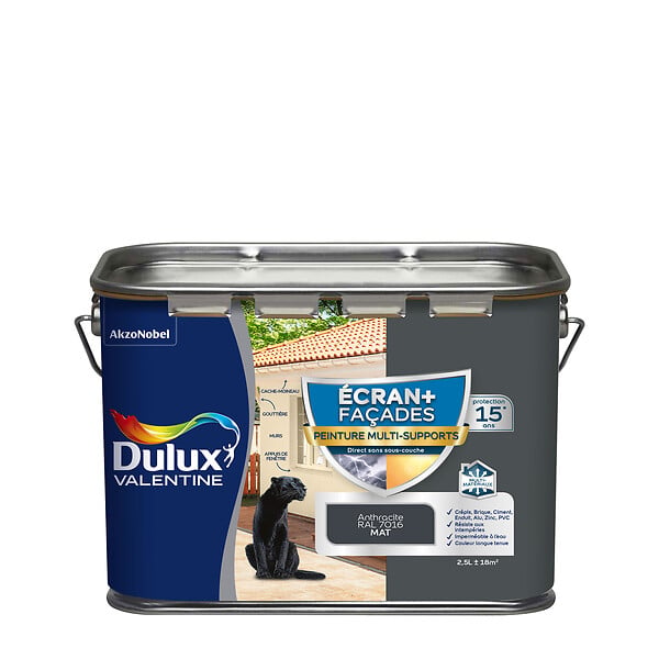 DULUX VALENTINE - Peinture façade extérieure - Multi-support - Gris anthracite - 2.5L - large