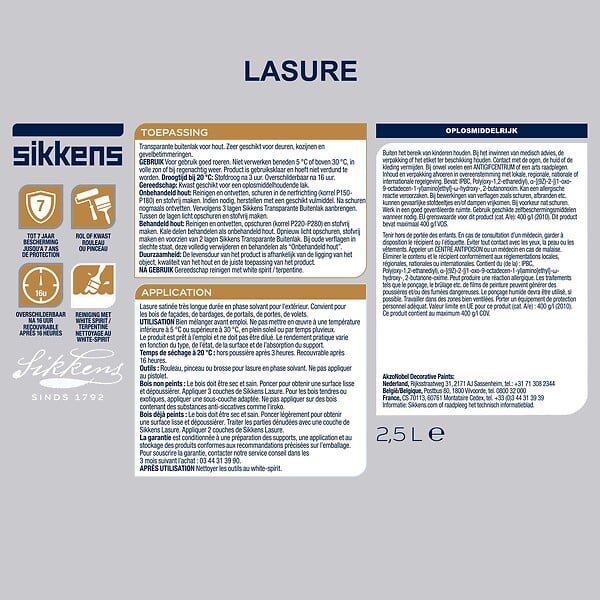 SIKKENS - Lasure glycéro - Bois extérieurs - Chêne clair - Satin - 2,5L - large