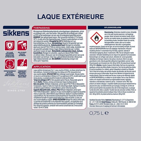 SIKKENS - Laque extérieure Satin Blanc 0.75 L - large