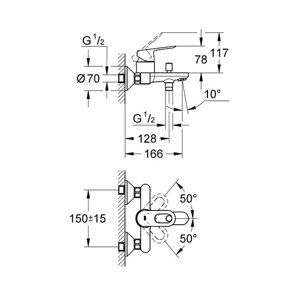 GROHE - Mitigeur bain/douche mécanique BAULOUP GROHE 23341000 - chromé - large