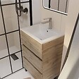 AURLANE - Meuble de Salle de Bains 50cm TIMBER - 3 Tiroirs Décor Chêne, Vasque Blanche et Miroir Led 50x70 cm - vignette