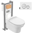 JACOB DELAFON - Pack WC suspendu sans bride à économie d'eau Cléo 1889 +  abattant + bâti-support + plaque ronde blanche - vignette